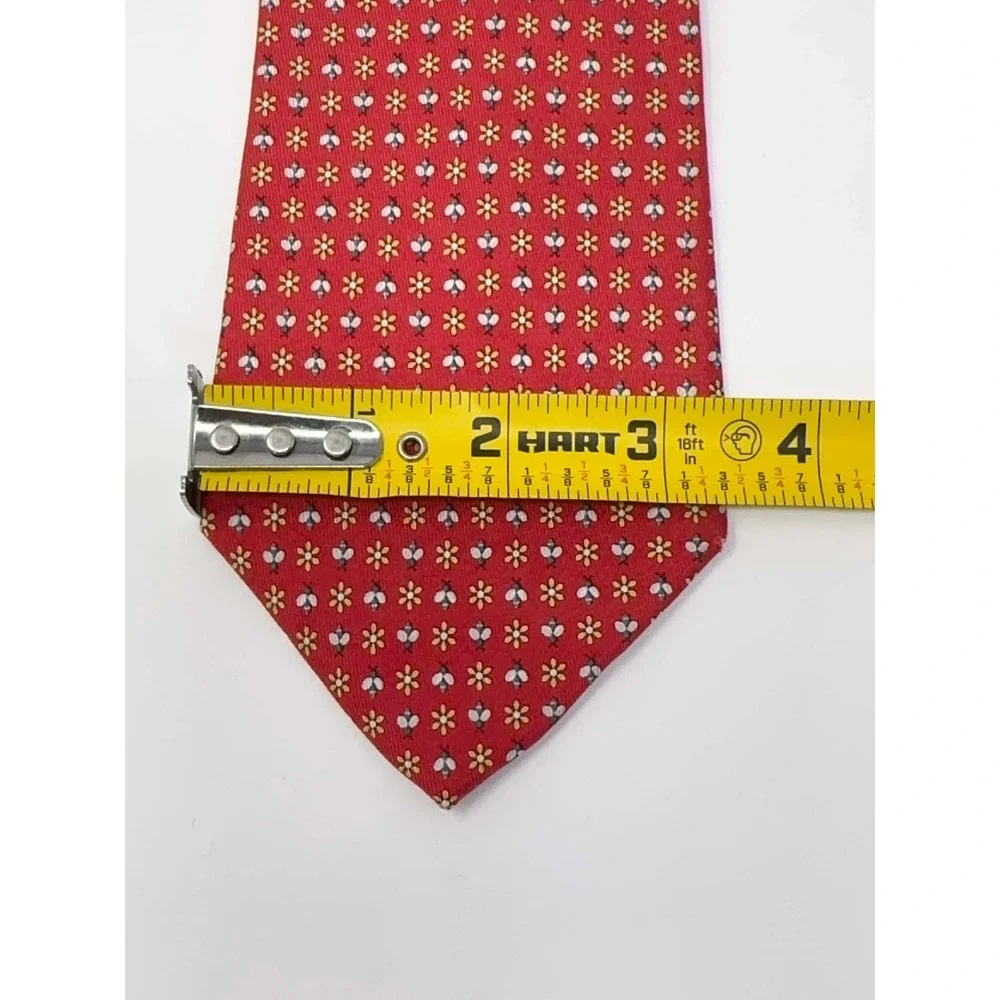 Salvatore Ferragamo Red 100% Silk‎ Designer Tie Bumble Bee Flower Print Italy